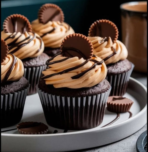 Butter Finger Peanut Butter Cup Cheesecake Mousse Frosted Cupcake