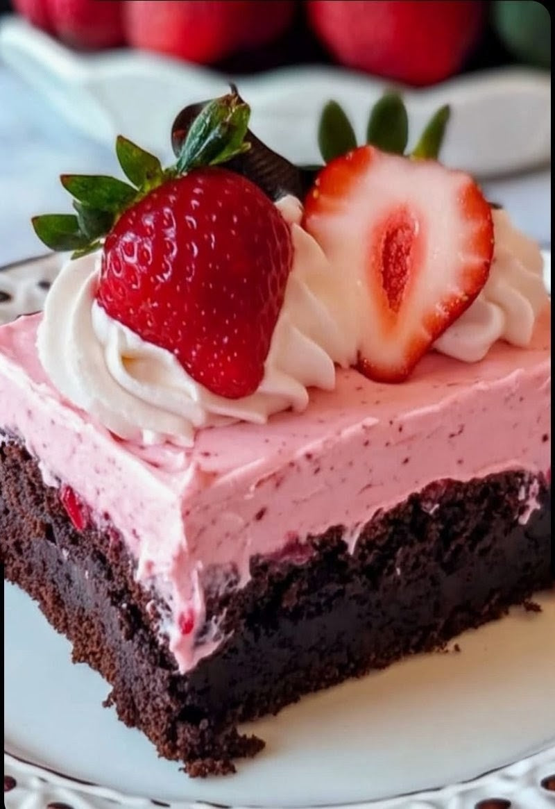 Strawberry Cheesecake Mousse Ganache Frosted Brownie