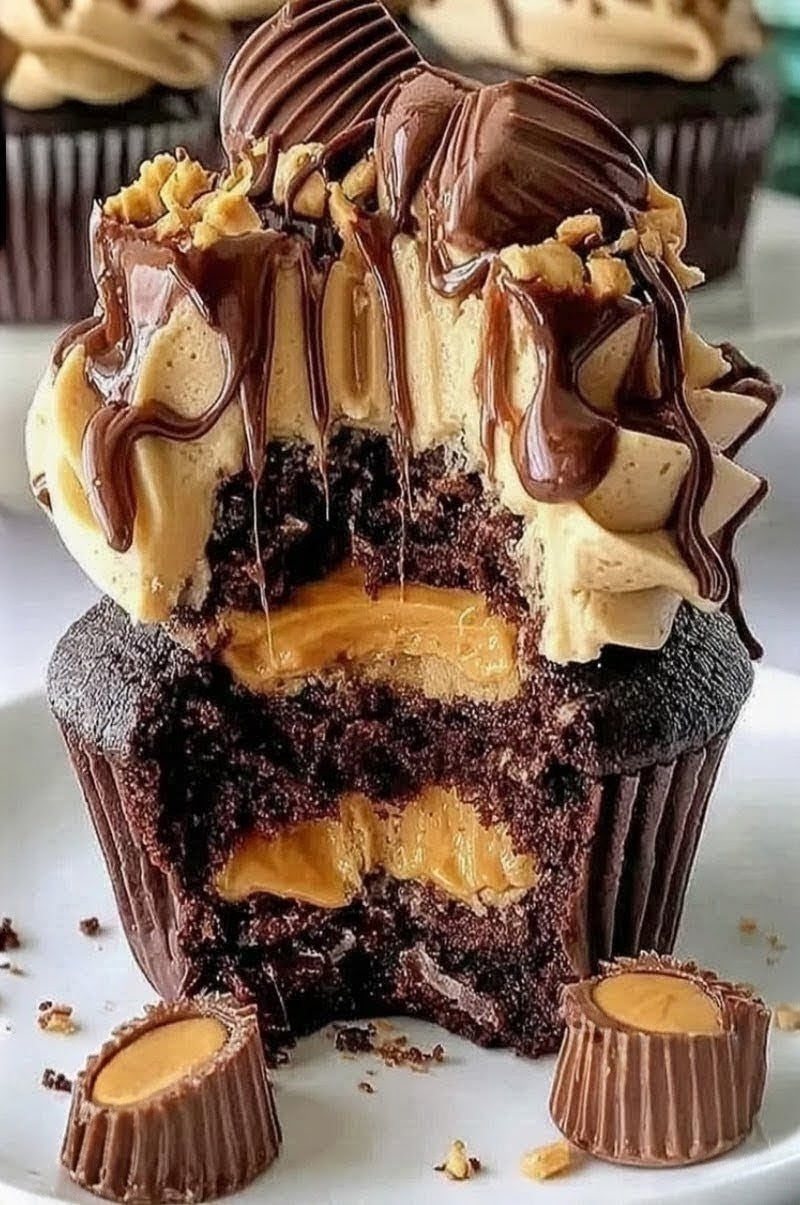 Peanut Butter Cup & Peanut Butter Cookie Dough Mousse Cupcake