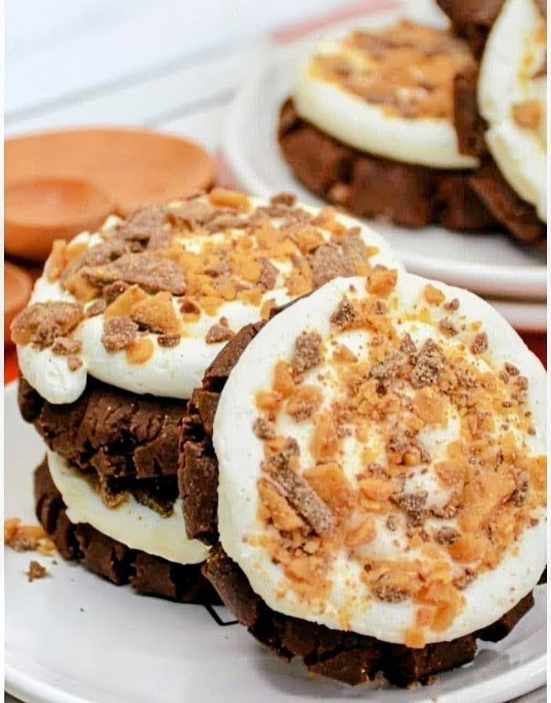 Heath Caramel Brownie Fudge Cream Cheese Frosted Levain Brownie Cookie