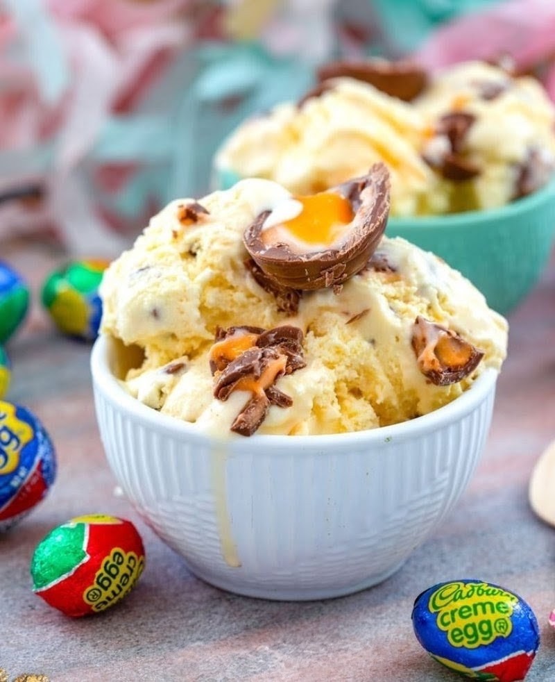 Cadbury White & Milk Chocolate Creme Egg, Confetti, Easter M&M, Milk Chocolate Toffee Almond Brittle Cheesecake Ice Cream